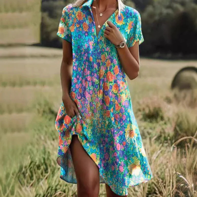 Dames mini-blousejurk met bloemenprint