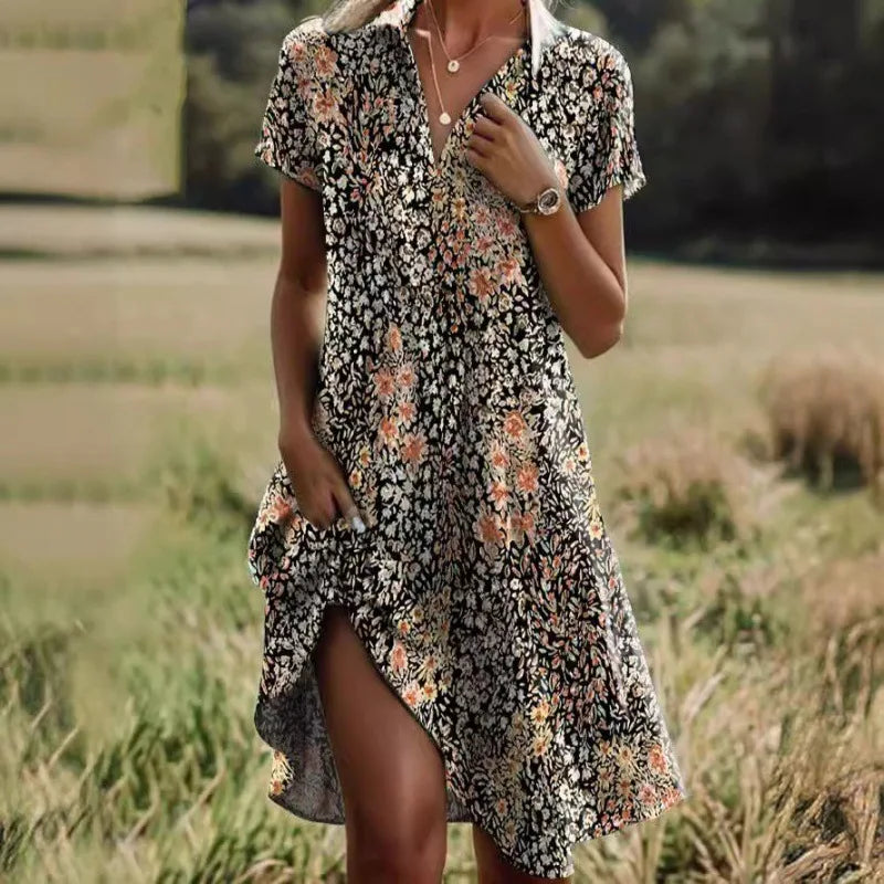 Dames mini-blousejurk met bloemenprint