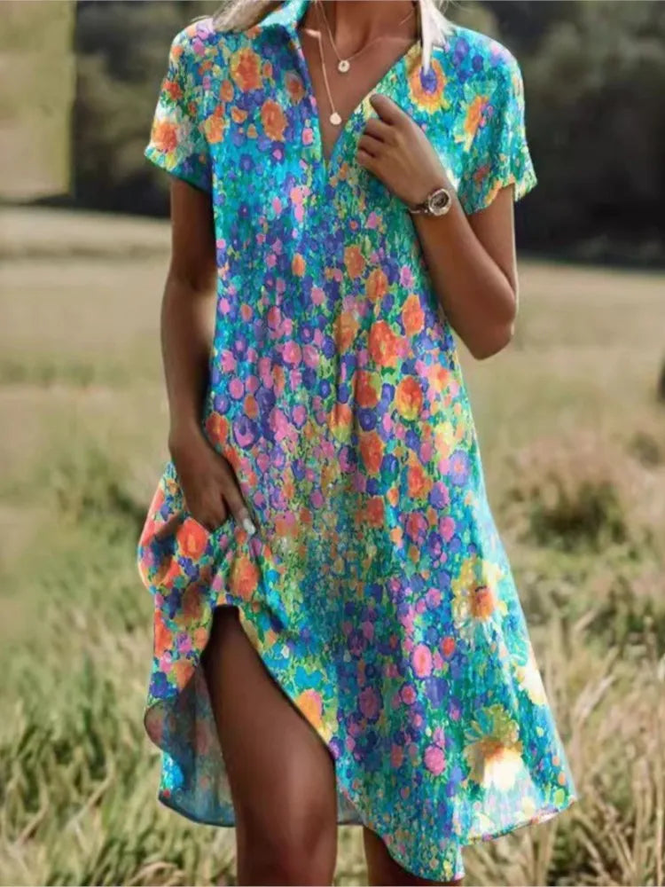 Dames mini-blousejurk met bloemenprint