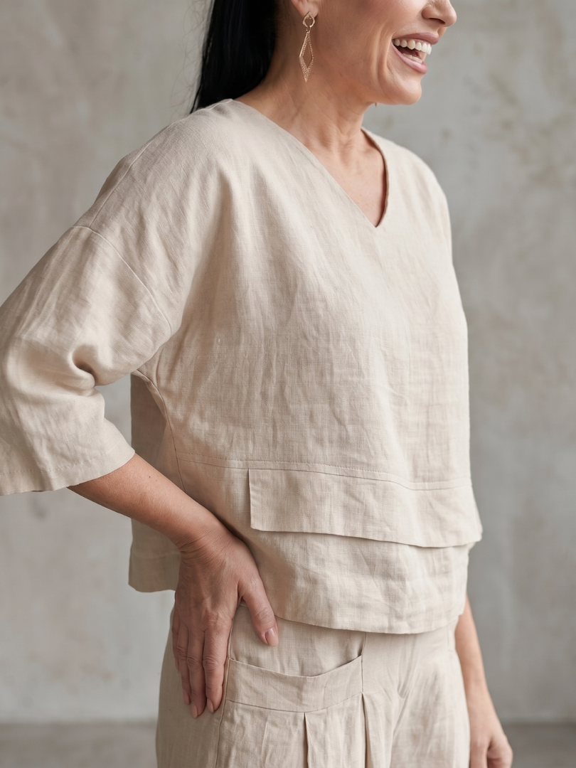 Dames set in laagjeslook met wijde pijpen