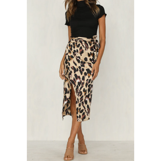 Dames wikkelrok met split - Luipaardprint