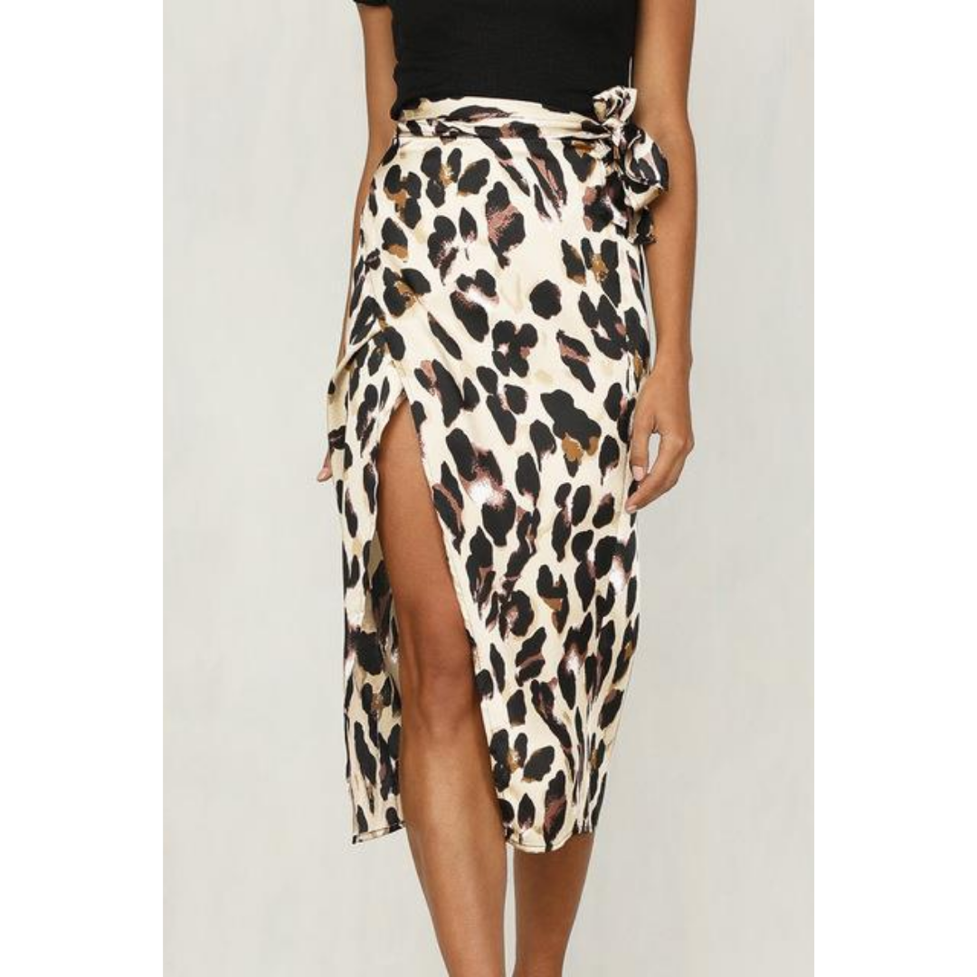 Dames wikkelrok met split - Luipaardprint