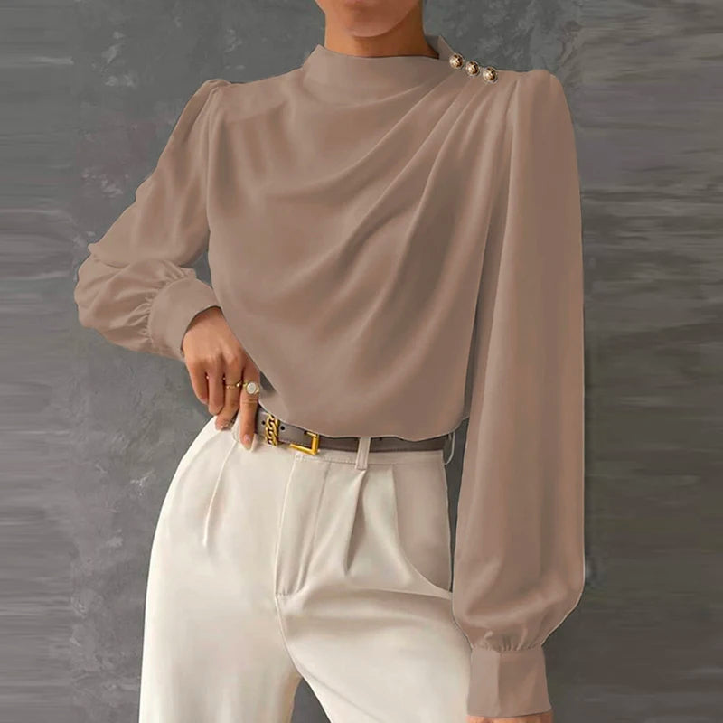 Damesblouse met lange mouwen en gedrapeerd detail