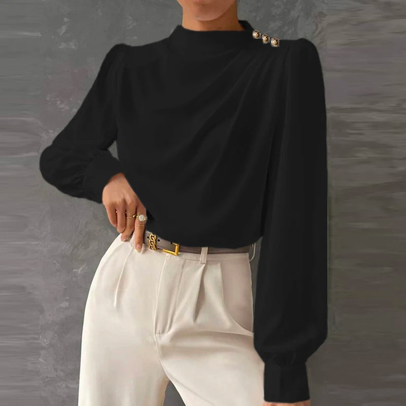 Damesblouse met lange mouwen en gedrapeerd detail