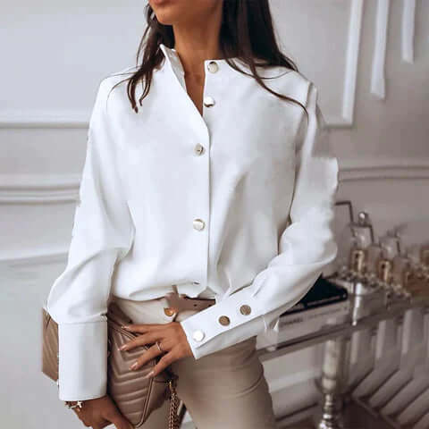Damesblouse met lange mouwen en knoopsluiting