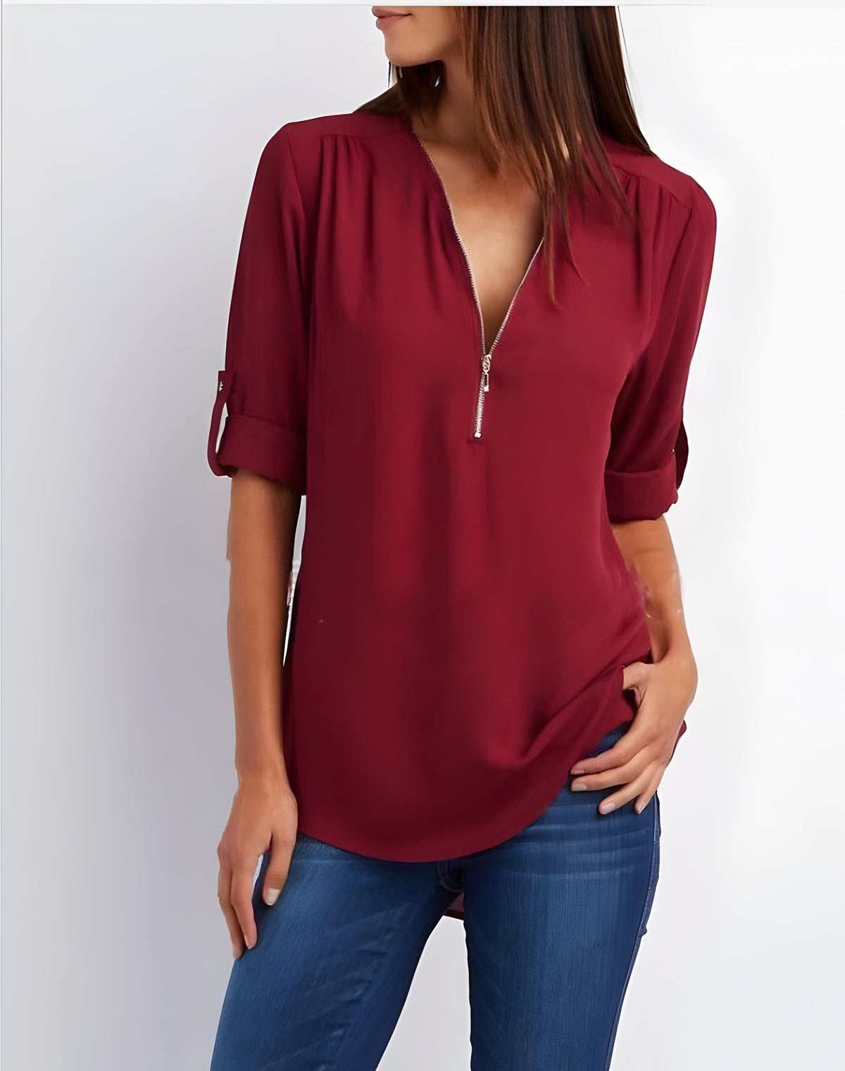 Damesblouse met ritssluiting aan de voorkant
