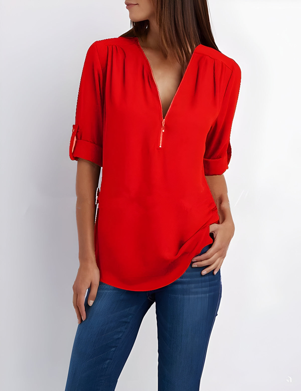 Damesblouse met ritssluiting aan de voorkant