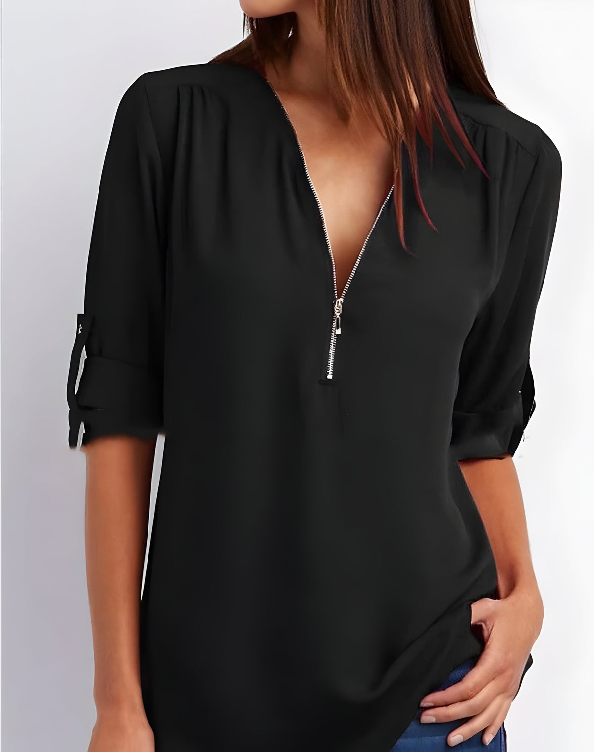 Damesblouse met ritssluiting aan de voorkant