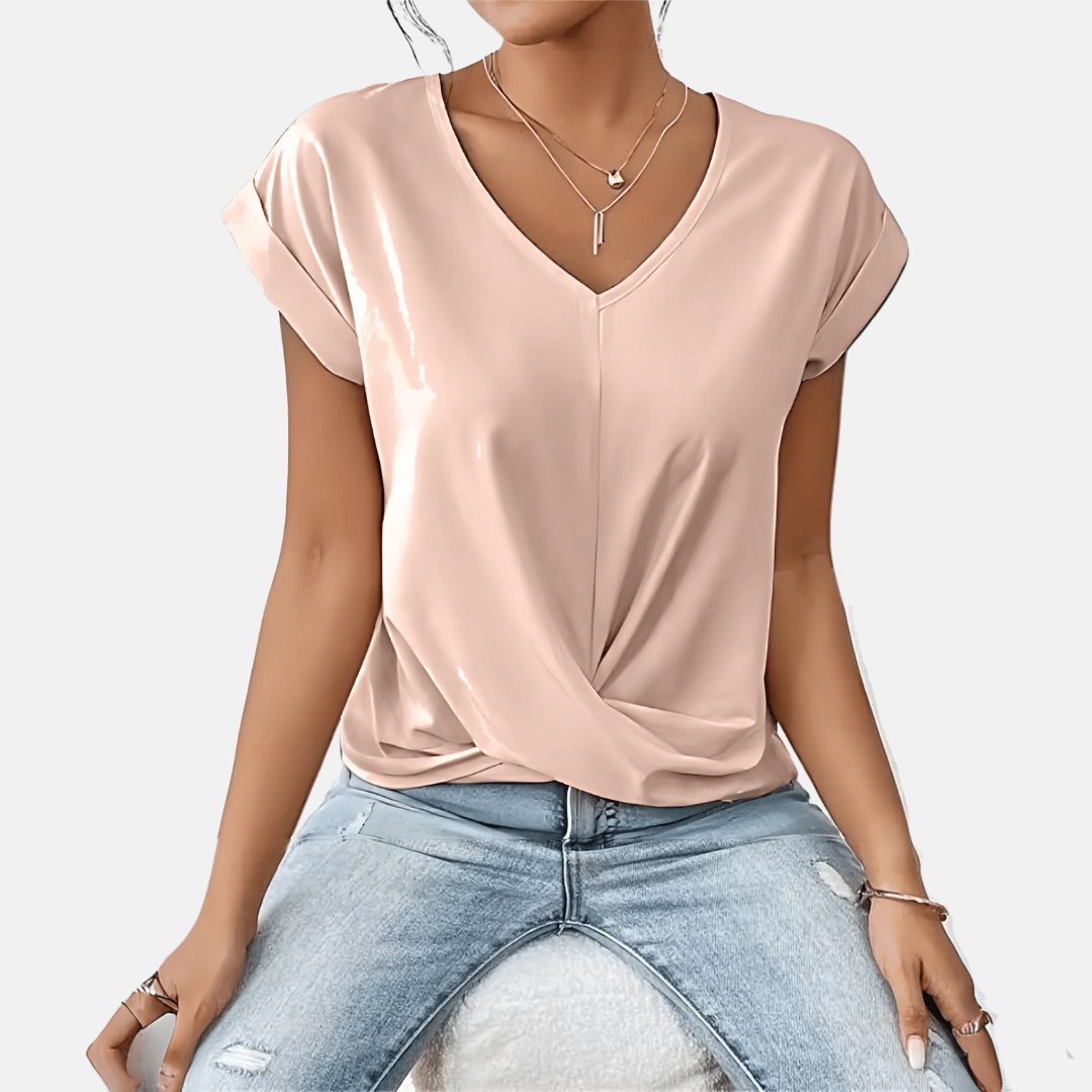 Damesblouse met V-hals en gedrapeerde zoom