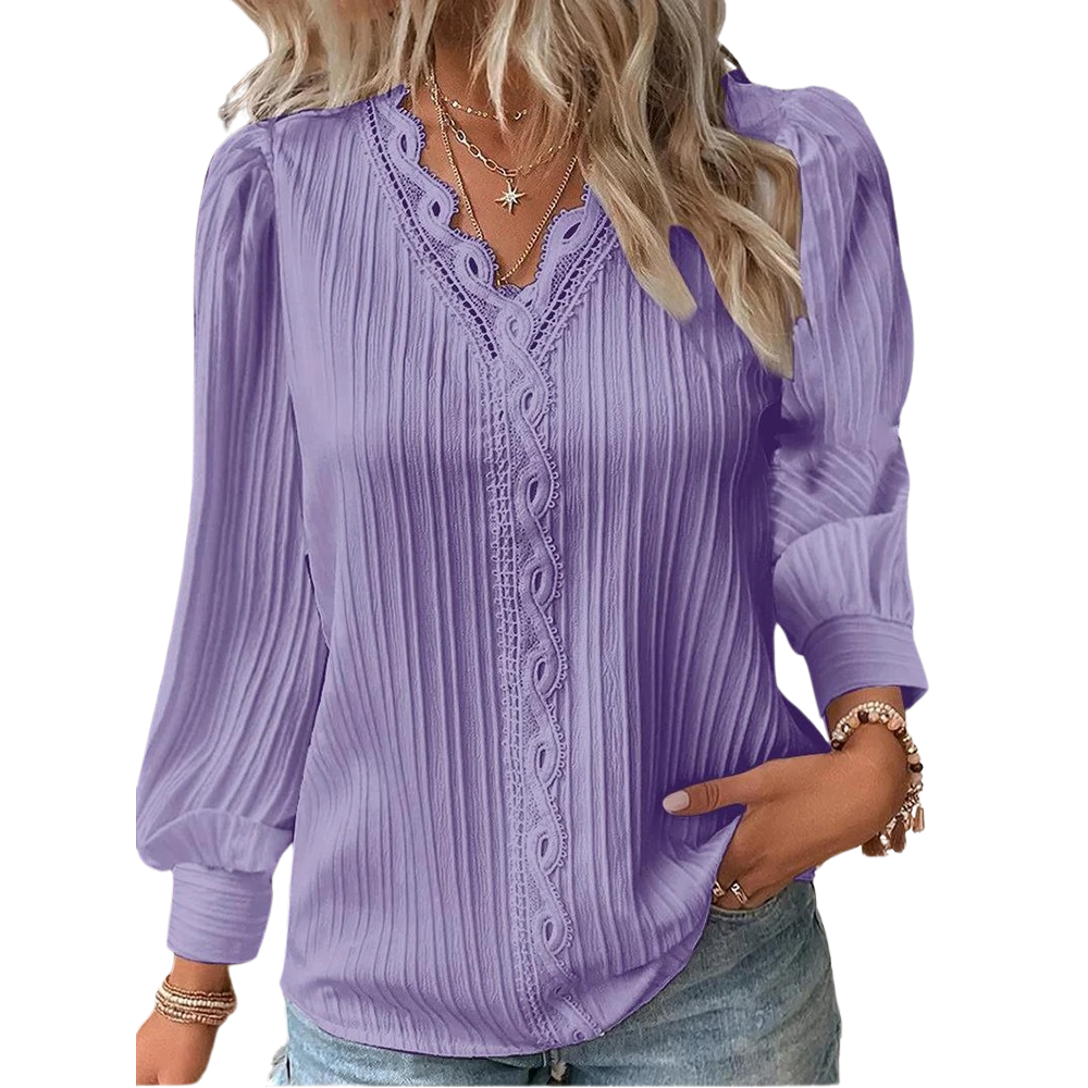 Damesblouse met V-hals en kant