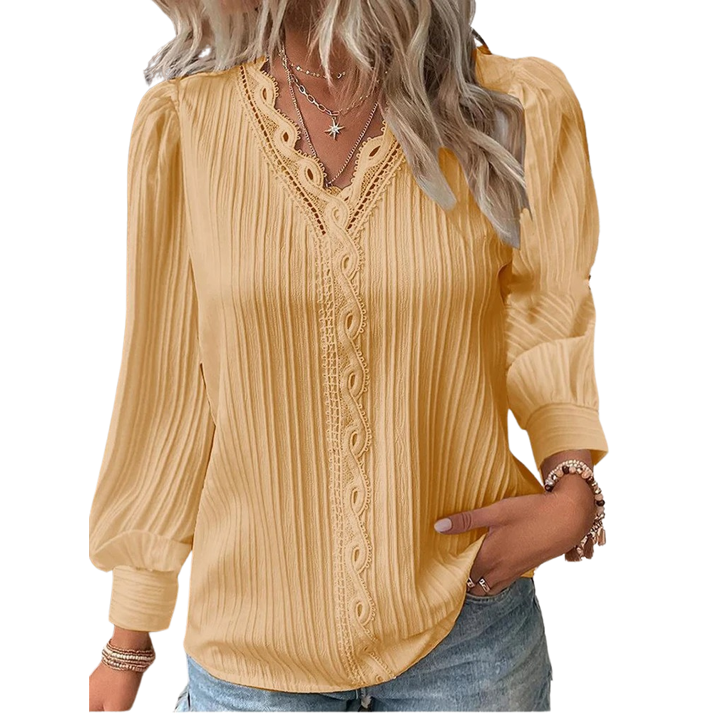 Damesblouse met V-hals en kant