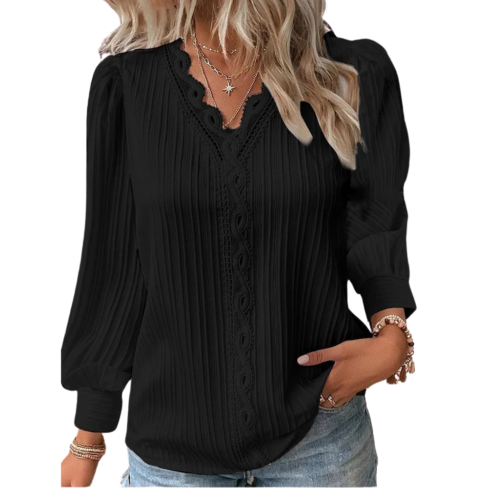 Damesblouse met V-hals en kant