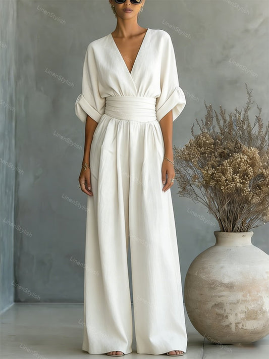 Damesjumpsuit met overslag en V-hals