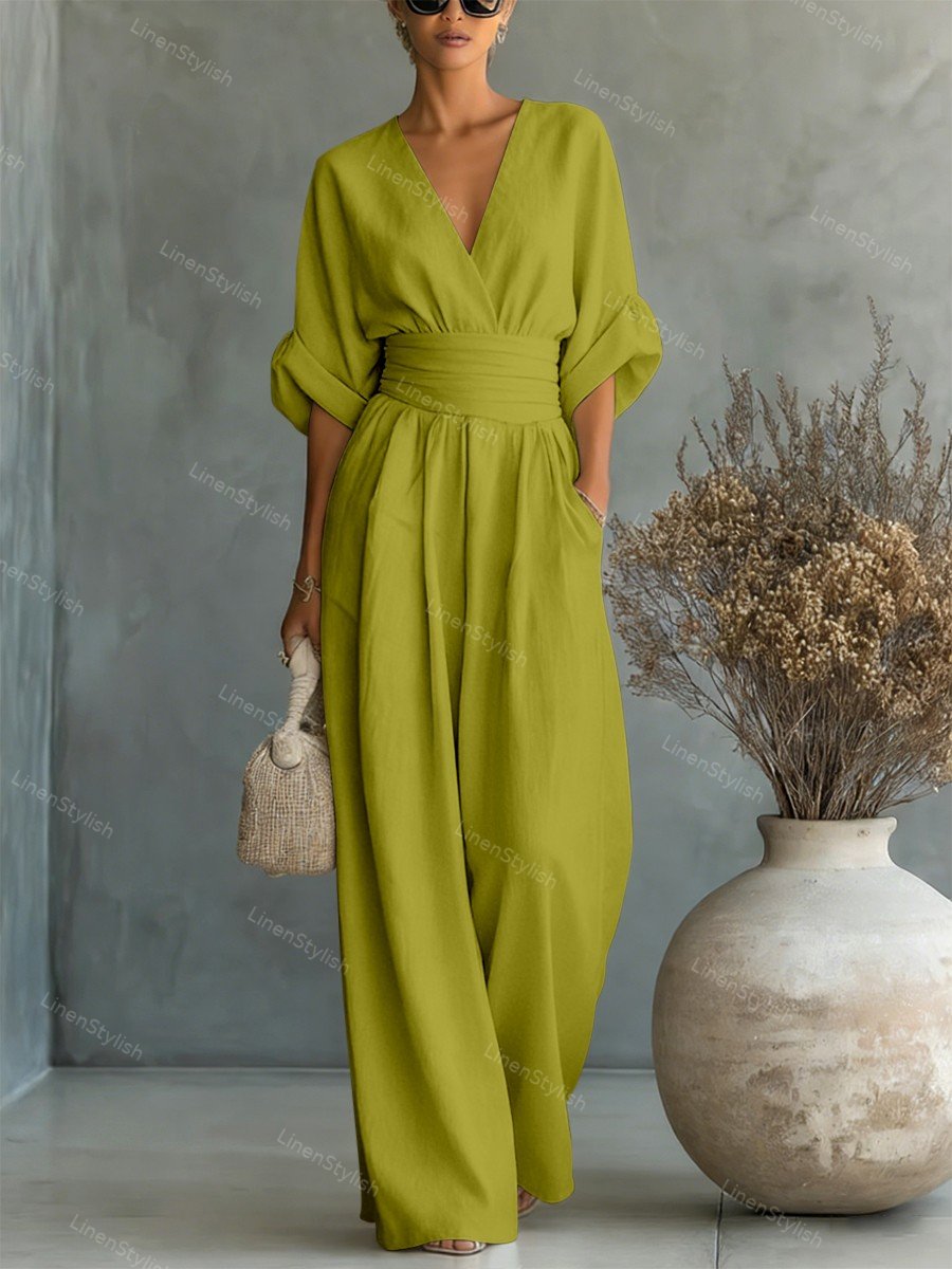 Damesjumpsuit met overslag en V-hals