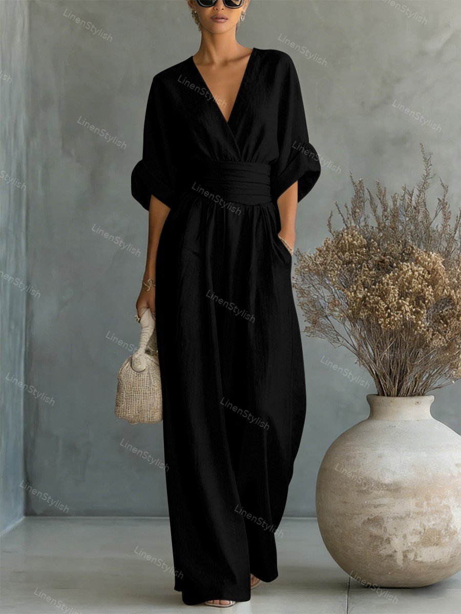 Damesjumpsuit met overslag en V-hals