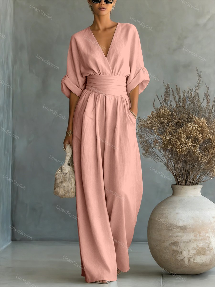Damesjumpsuit met overslag en V-hals