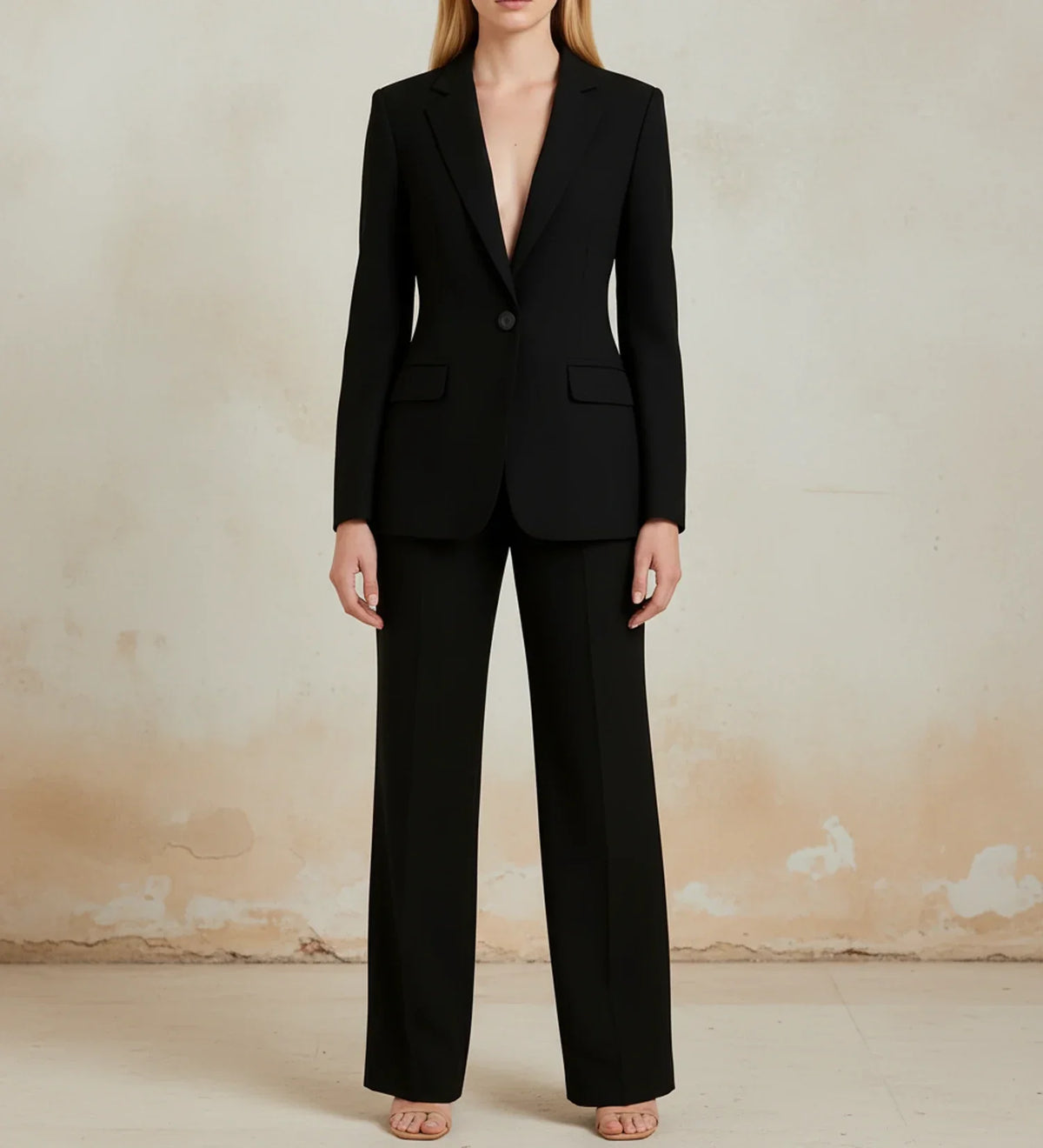 Dameskostuumset met chique lange blazer