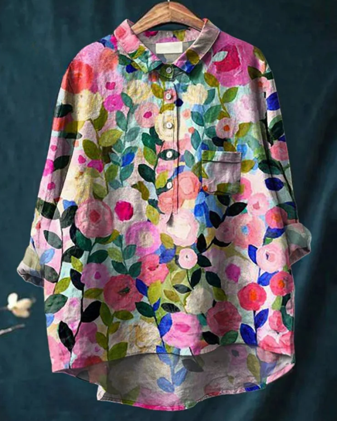Damesoverhemd met knopen en bloemenprint