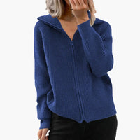 Damesvest met ritssluiting, capuchon en ribtextuur