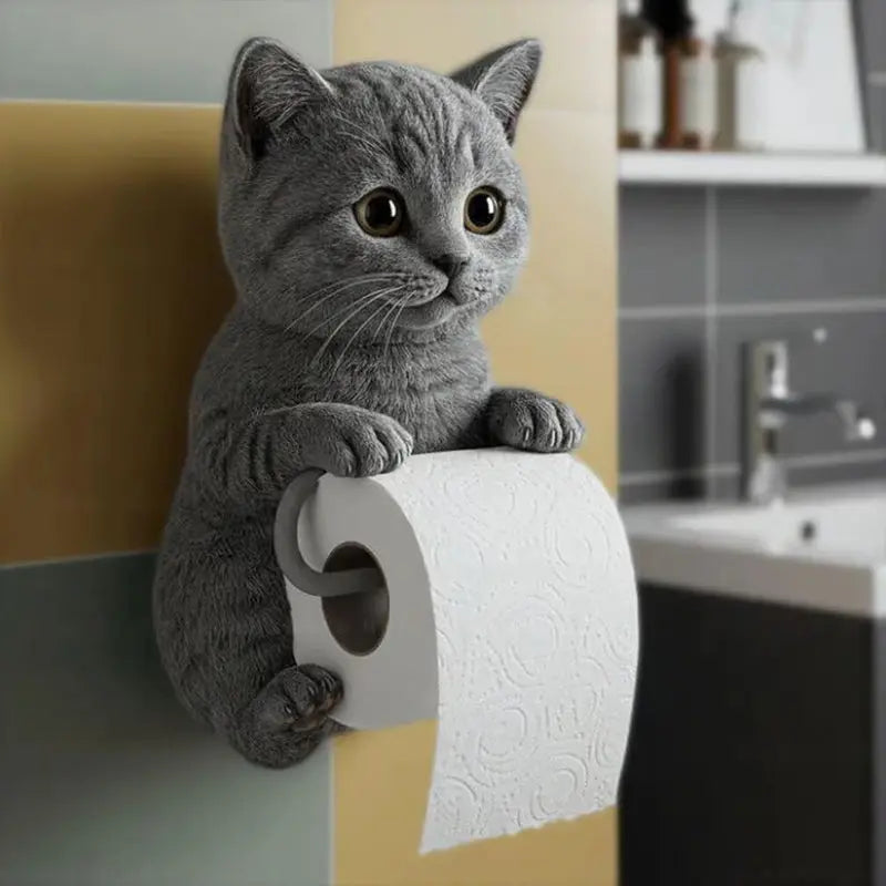 Decoratieve 3D kat toiletpapierhouder van hars voor aan de muur – oranje, grijs, wit, zwart