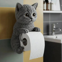 Decoratieve 3D kat toiletpapierhouder van hars voor aan de muur – oranje, grijs, wit, zwart