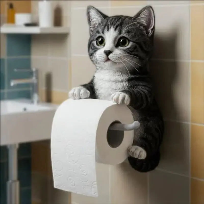 Decoratieve 3D kat toiletpapierhouder van hars voor aan de muur – oranje, grijs, wit, zwart