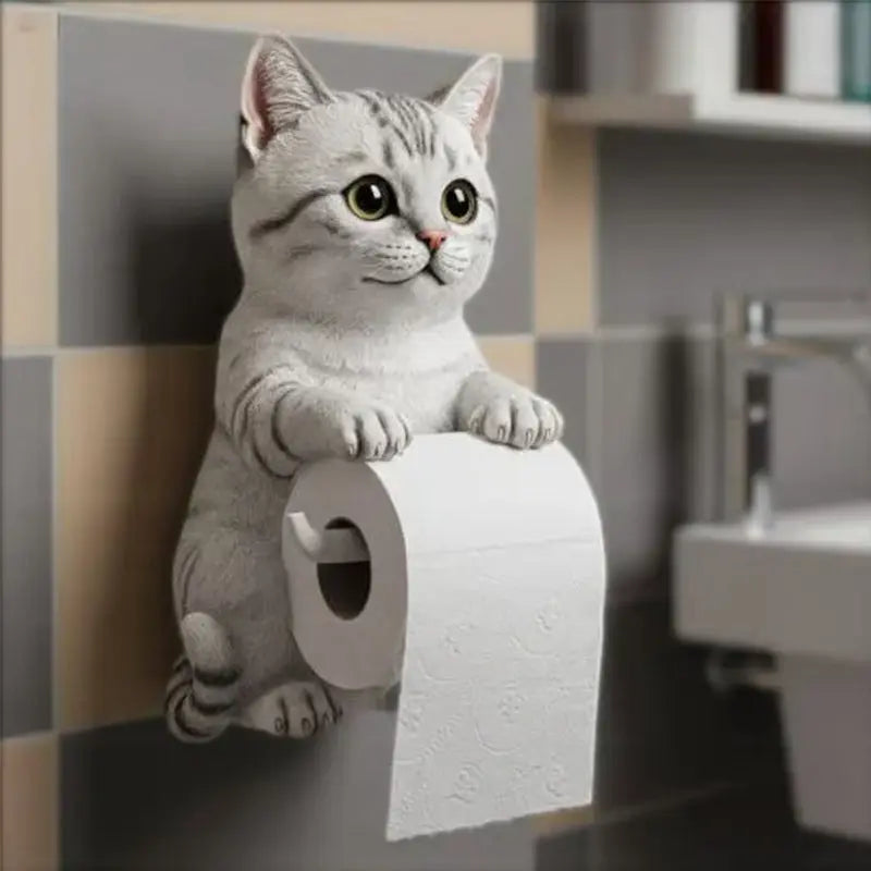 Decoratieve 3D kat toiletpapierhouder van hars voor aan de muur – oranje, grijs, wit, zwart