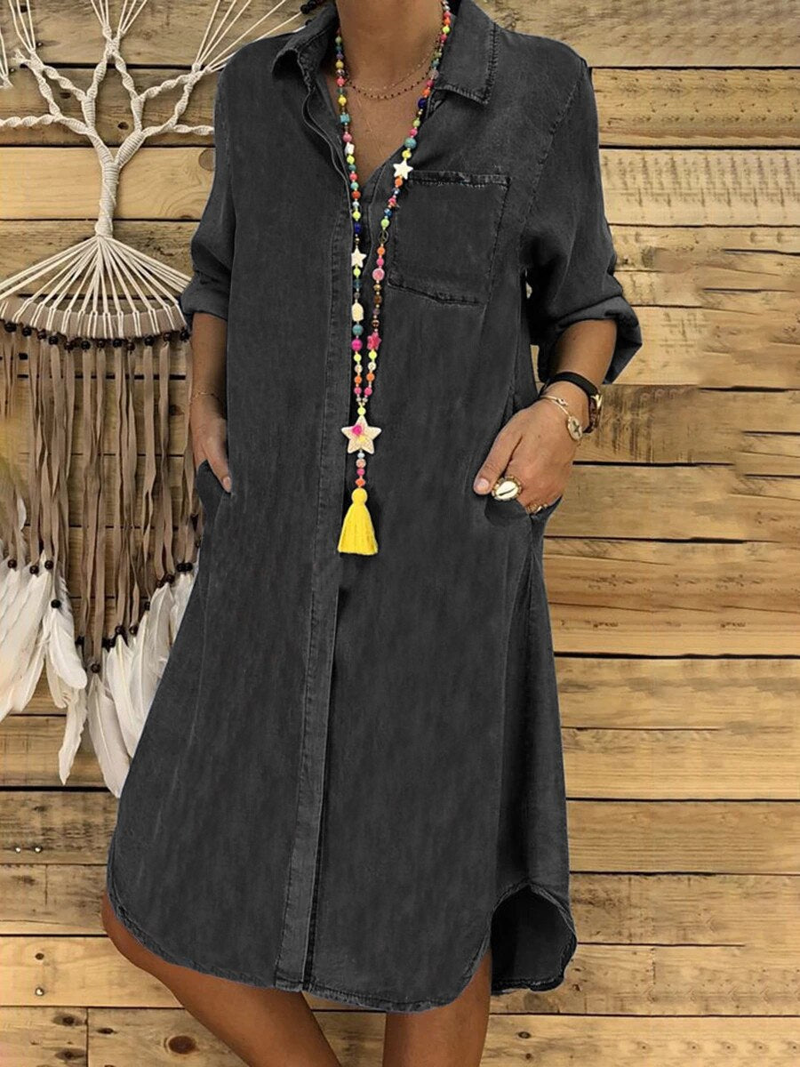 Denim blousejurk met lange mouwen voor dames