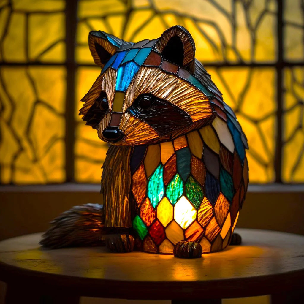 Dieren-tafellamp van glas in lood – Artistieke led-accentlamp met mozaïekdesign