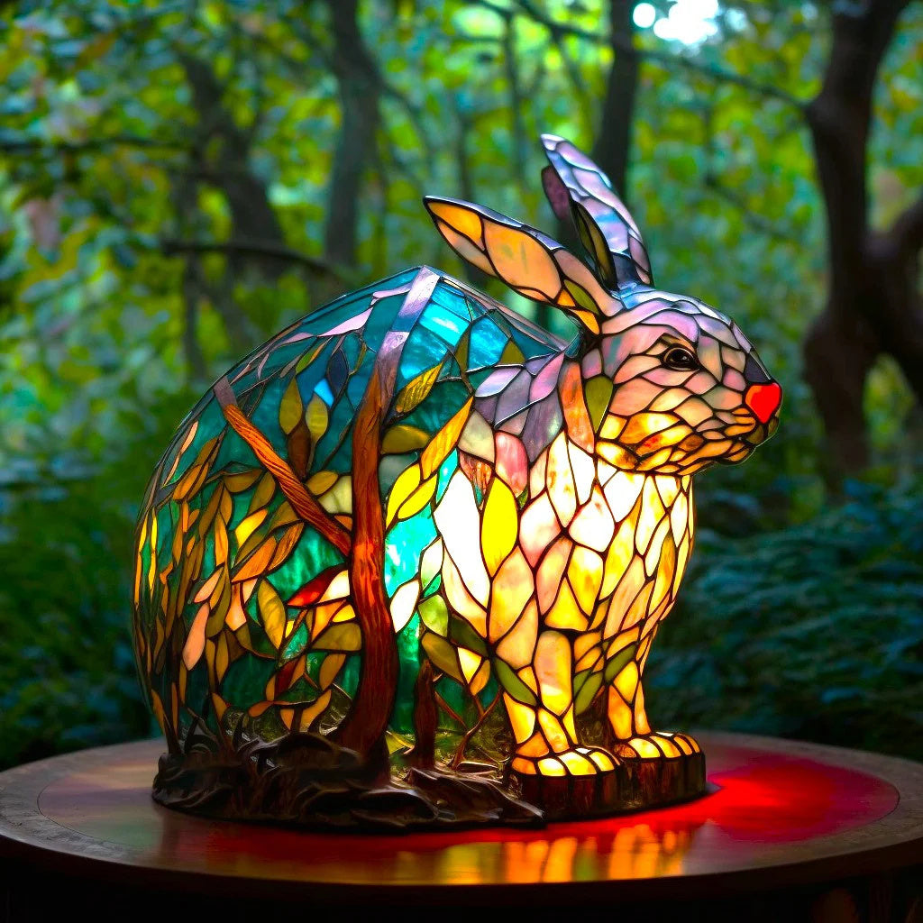 Dieren-tafellamp van glas in lood – Artistieke led-accentlamp met mozaïekdesign