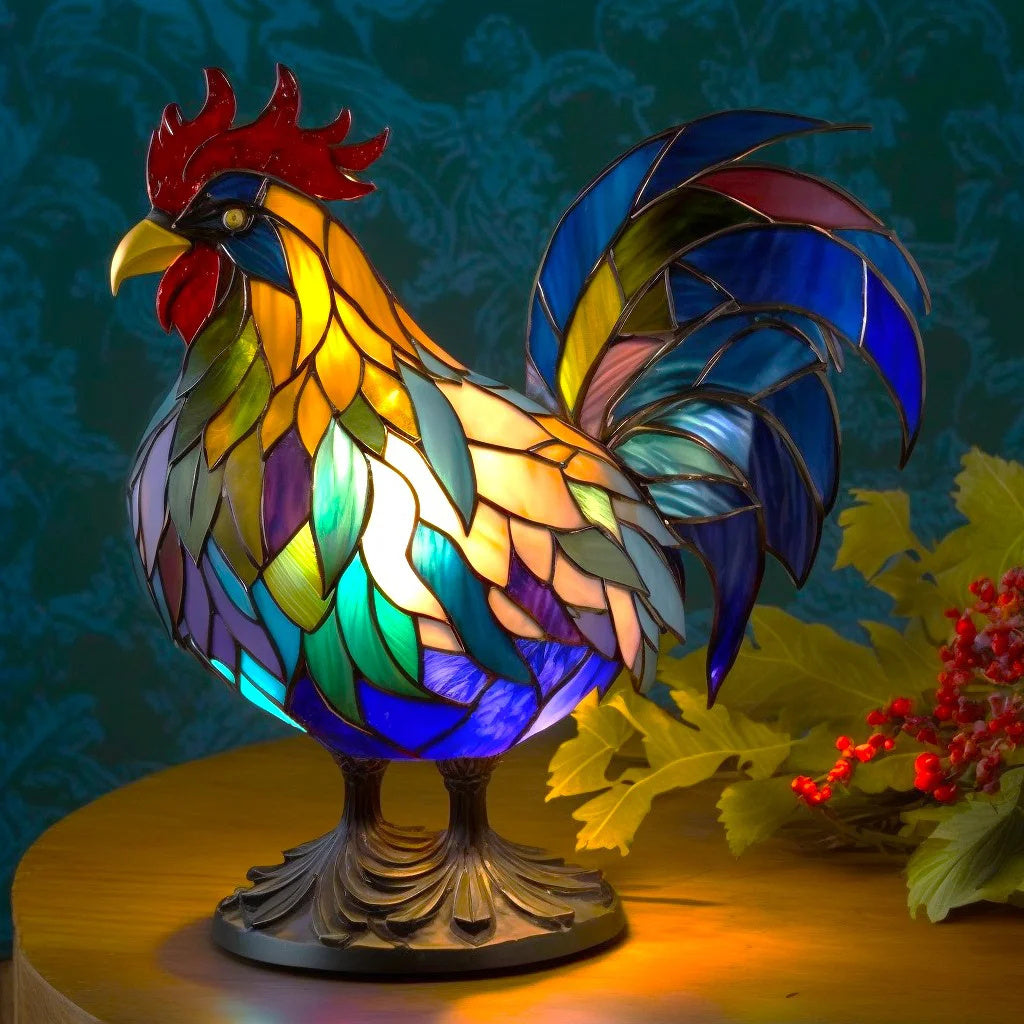 Dieren-tafellamp van glas in lood – Artistieke led-accentlamp met mozaïekdesign