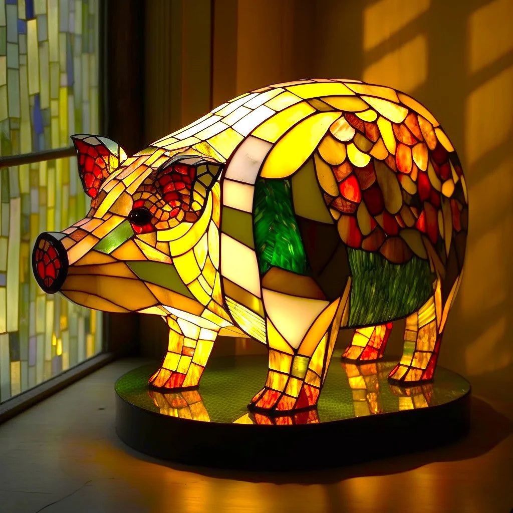 Dieren-tafellamp van glas in lood – Artistieke led-accentlamp met mozaïekdesign