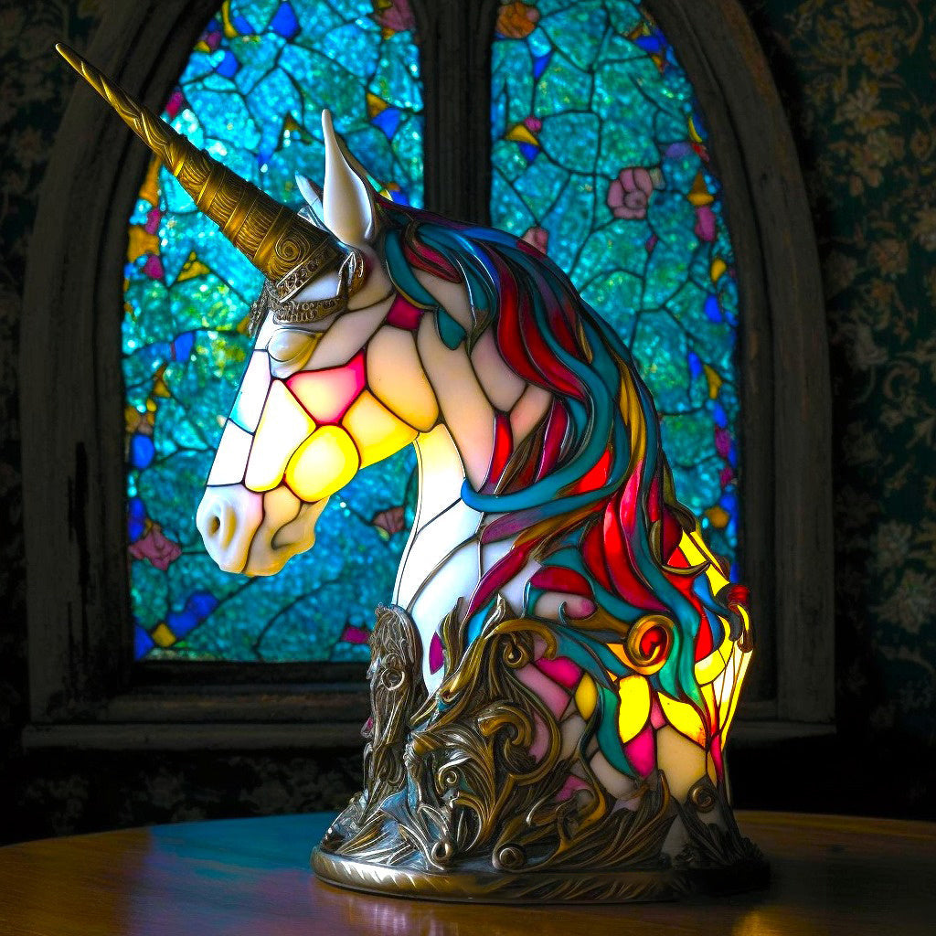 Dieren-tafellamp van glas in lood – Artistieke led-accentlamp met mozaïekdesign