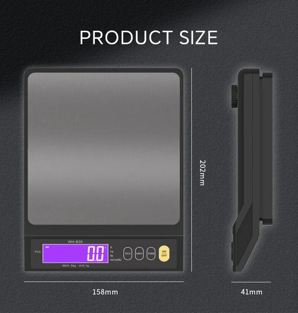 Digitale Elektronische Keukenweegschaal 5 kg/0,1 g en 10 kg/1 g, met Lcd-scherm, Volledig Waterdicht Roestvrijstalen Weeginstrument voor Bakkers