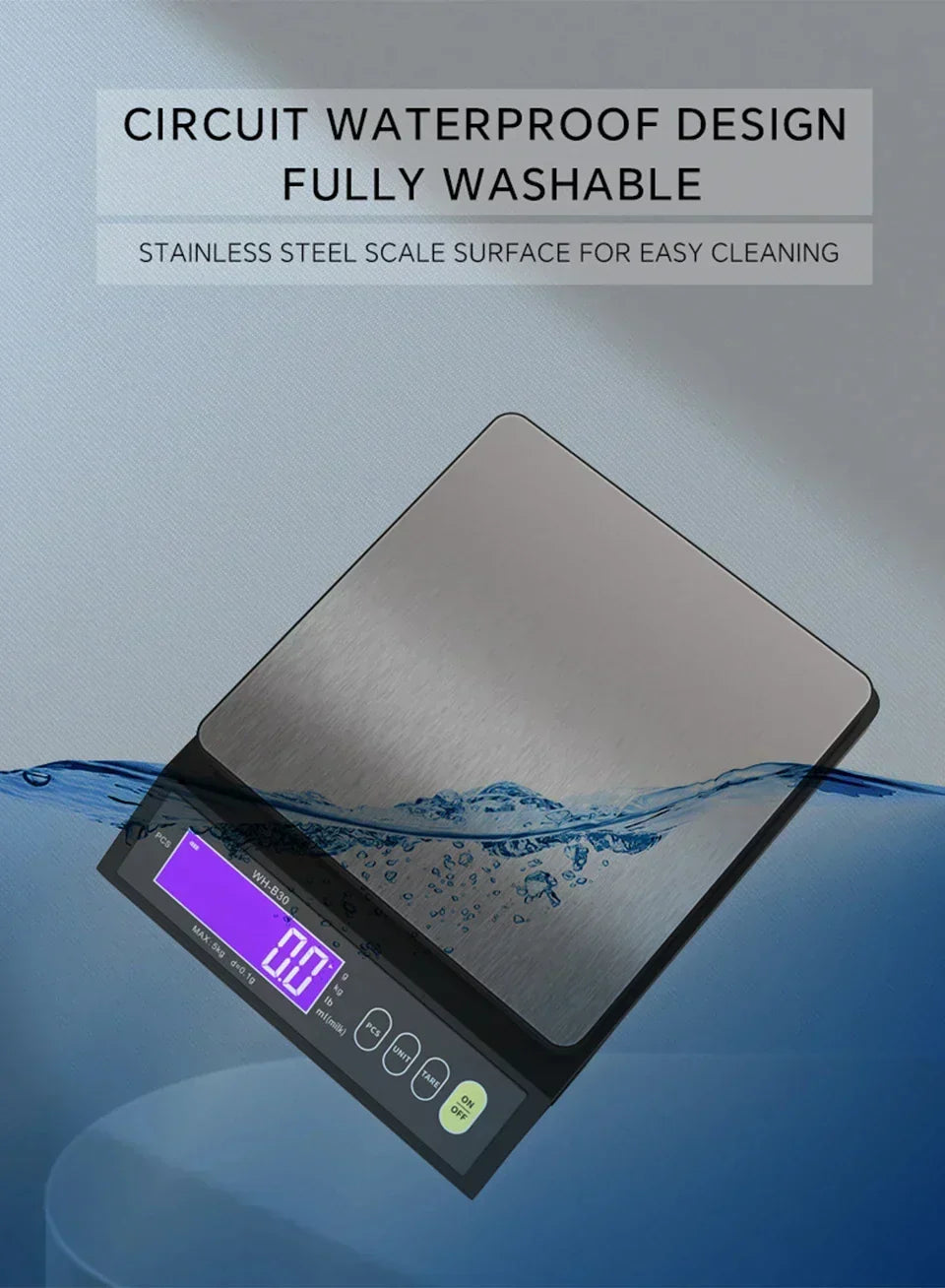 Digitale Elektronische Keukenweegschaal 5 kg/0,1 g en 10 kg/1 g, met Lcd-scherm, Volledig Waterdicht Roestvrijstalen Weeginstrument voor Bakkers