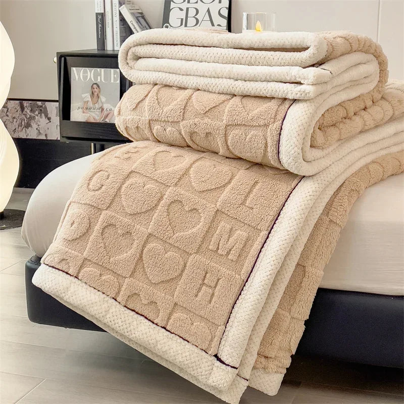 Dikke fleece deken met hartenpatroon