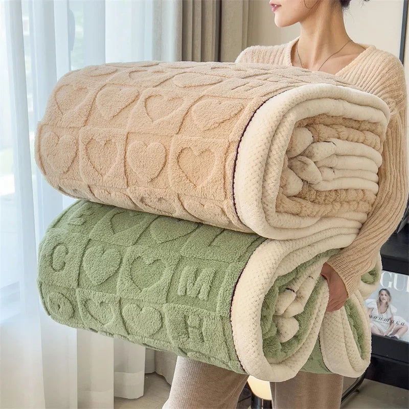 Dikke fleece deken met hartenpatroon
