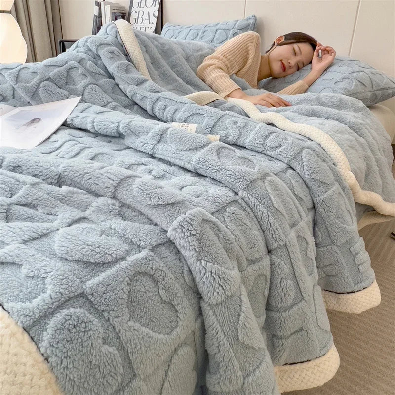 Dikke fleece deken met hartenpatroon