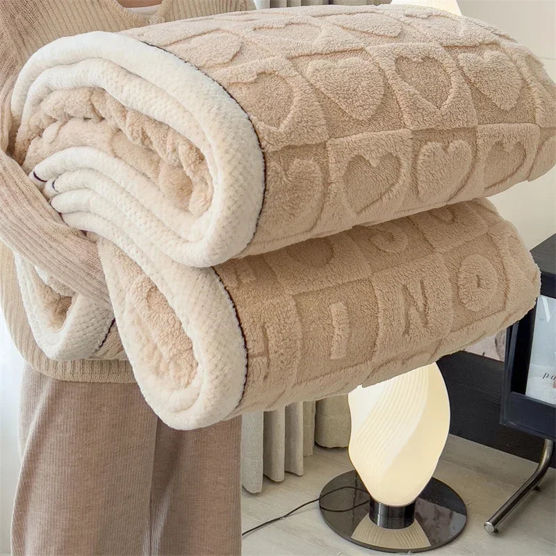 Dikke fleece deken met hartenpatroon