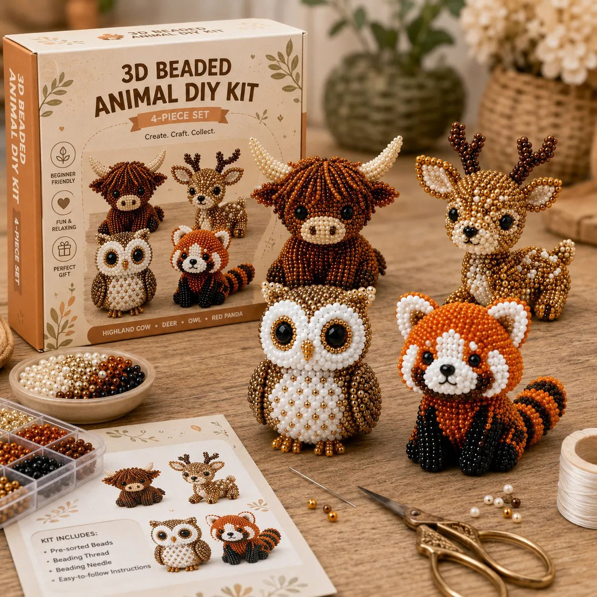 DIY-kralenset: 4 schattige 3D-dieren