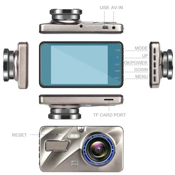 Draadloze auto dashcam voor- en achterzijde met nachtzicht