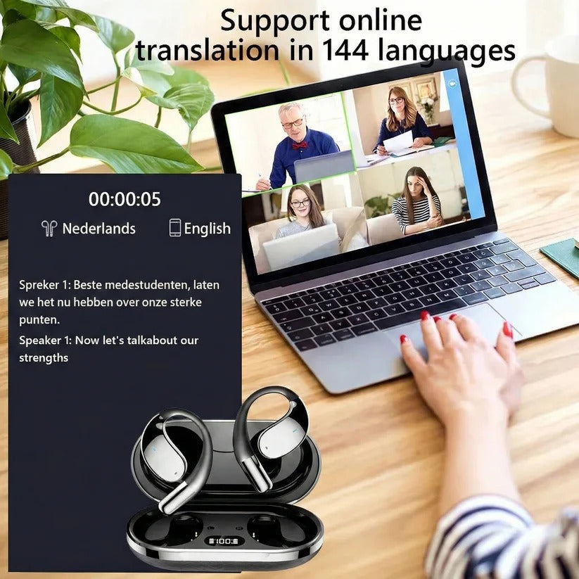 Draadloze vertaaloordopjes met hifi-audio en 144 talen