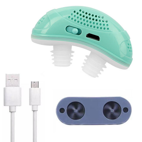 Draagbaar micro-CPAP-apparaat tegen snurken – Stil en compact, lichtgroen met siliconen dopjes