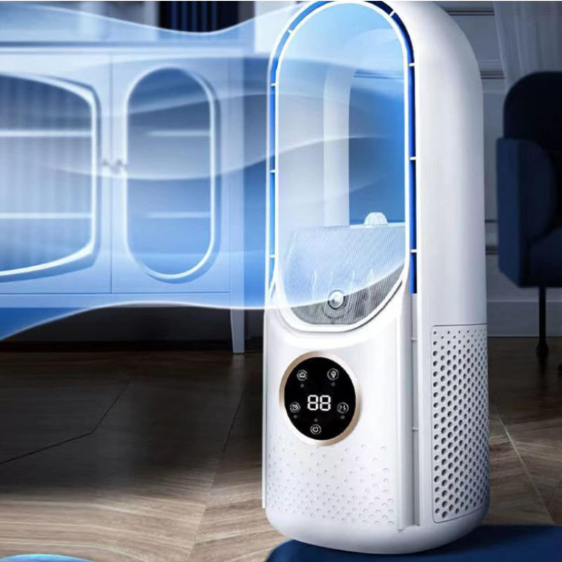 Draagbare bladloze ventilator met nachtlampje – Luchtbevochtiger en luchtreiniger met 6 snelheden, stille USB-tafelluchtkoeler voor slaapkamer en kamer
