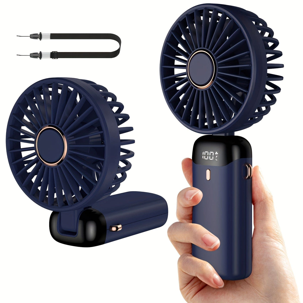 Draagbare Mini Handventilator - USB-Oplaadbaar met Led-display, 5 Snelheden, 90° Inklapbaar & Accu - voor Kantoor, Slaapkamer, Reizen, Camping & School