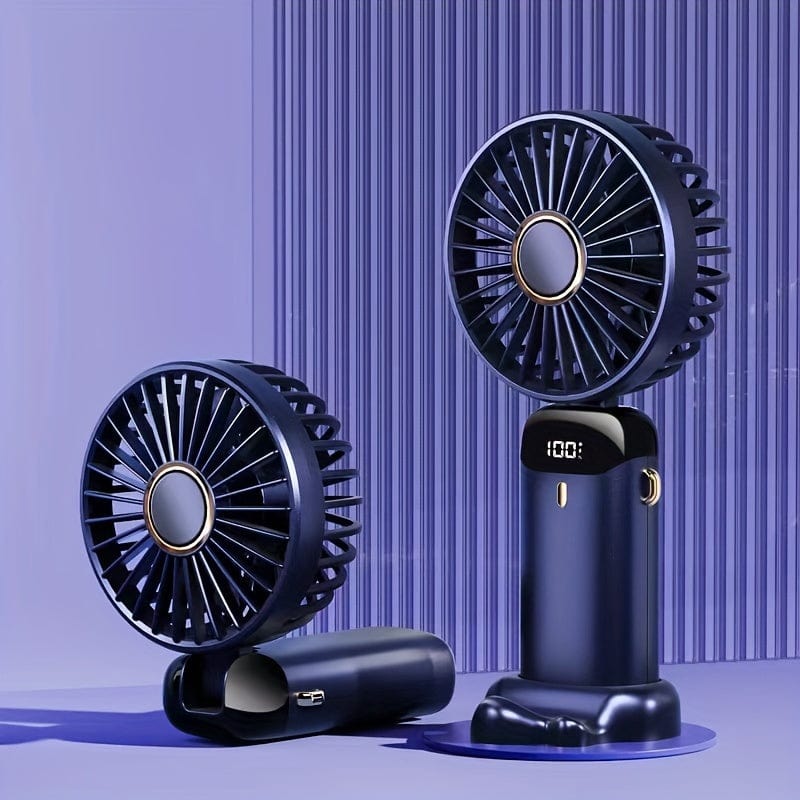 Draagbare Mini Handventilator - USB-Oplaadbaar met Led-display, 5 Snelheden, 90° Inklapbaar & Accu - voor Kantoor, Slaapkamer, Reizen, Camping & School