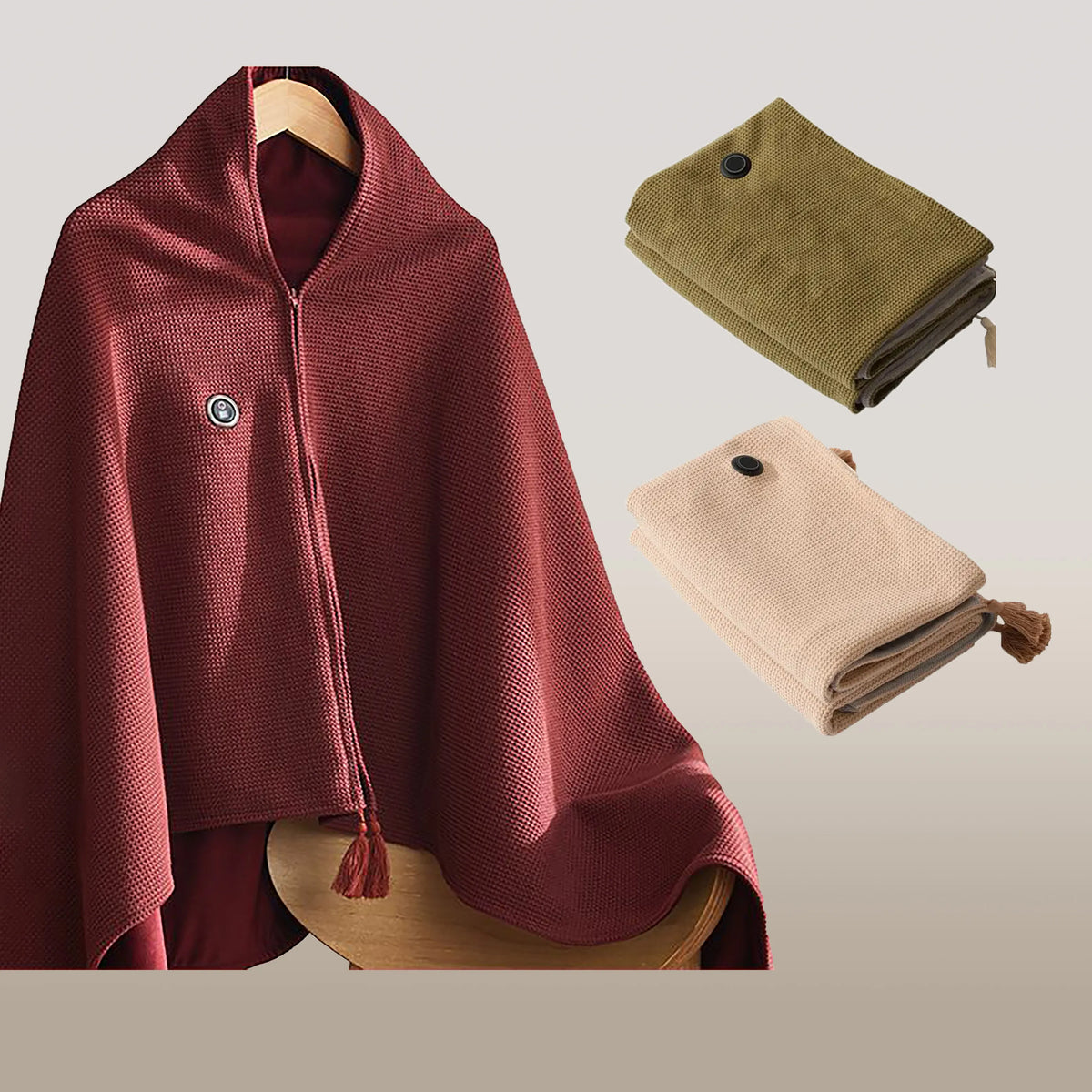 Draagbare verwarmde deken met USB-voeding – reisdeken van fleece met snelle opwarming