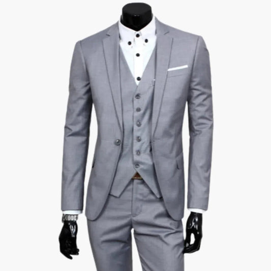 Driedelig herenkostuum met eenknoops colbert en gilet