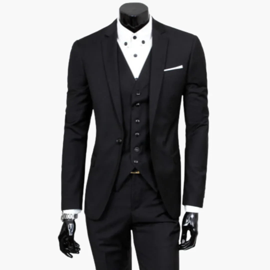 Driedelig herenkostuum met eenknoops colbert en gilet