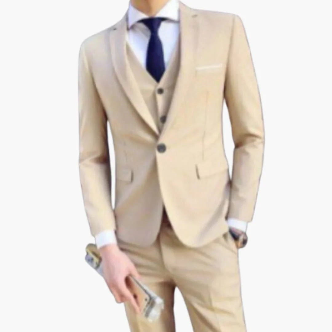 Driedelig herenkostuum met eenknoops colbert en gilet
